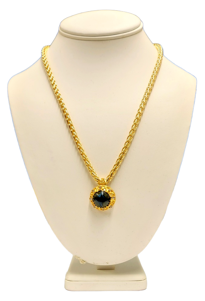 19" Gold with Crystal Flaw Sapphire Center Pendant Lobster Claw Necklace