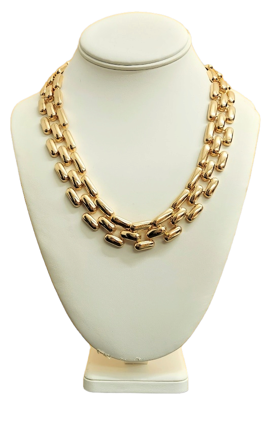 20" Polished Gold Square Link Chain Necklace With Fold over Clasp