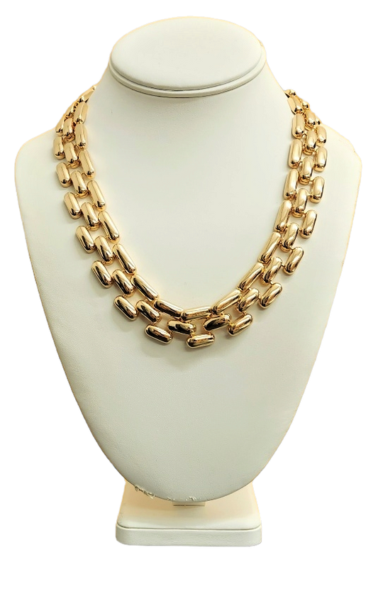 20" Polished Gold Square Link Chain Necklace With Fold over Clasp