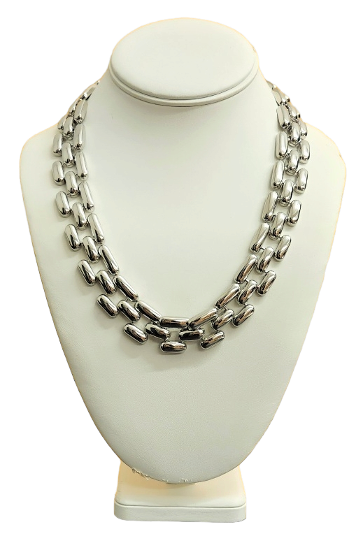 20" Polished Silver Square Link Chain Necklace With Fold over Clasp