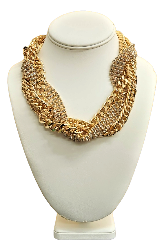 16+3" ext. 4 Row Mixed Gold Chain with Rhinestone necklace