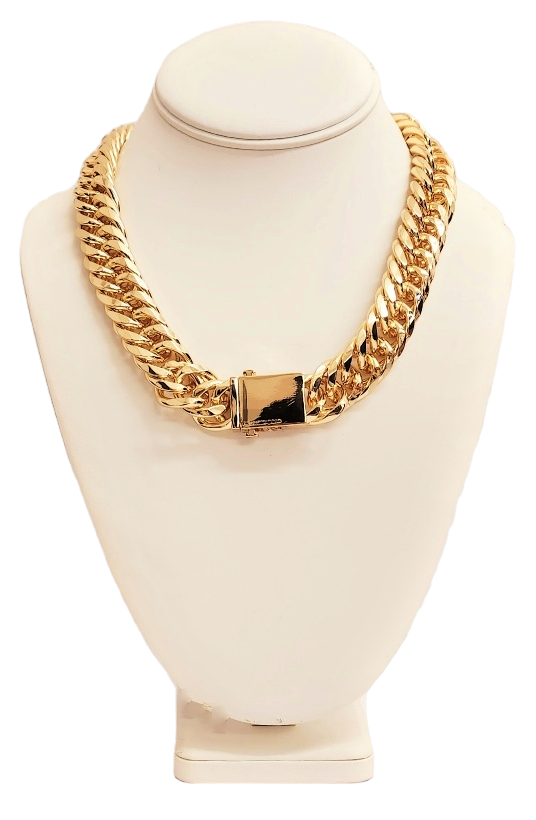 18" Polished Gold Braided Chain Link Necklace With Push Bar Clasp