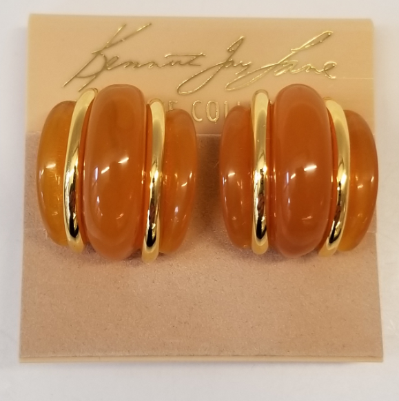 Double Gold Amber Domed Clip Earring