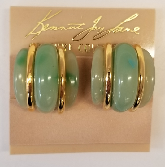 Double Gold Jade Domed Clip Earring
