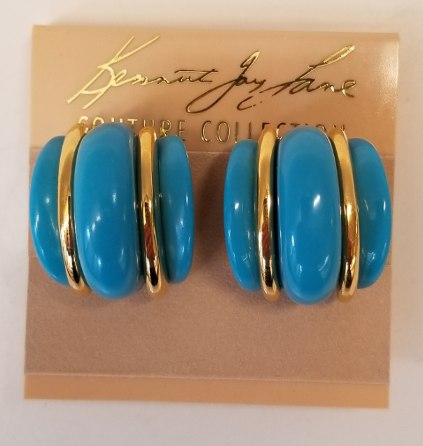 Double Gold Turquoise Domed Clip Earring