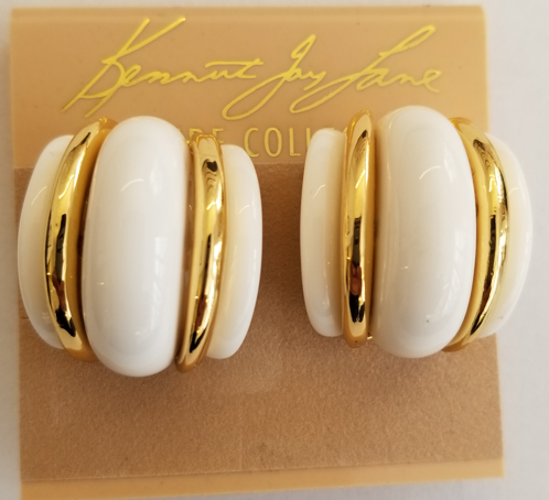 Double Gold White Domed Clip Earring