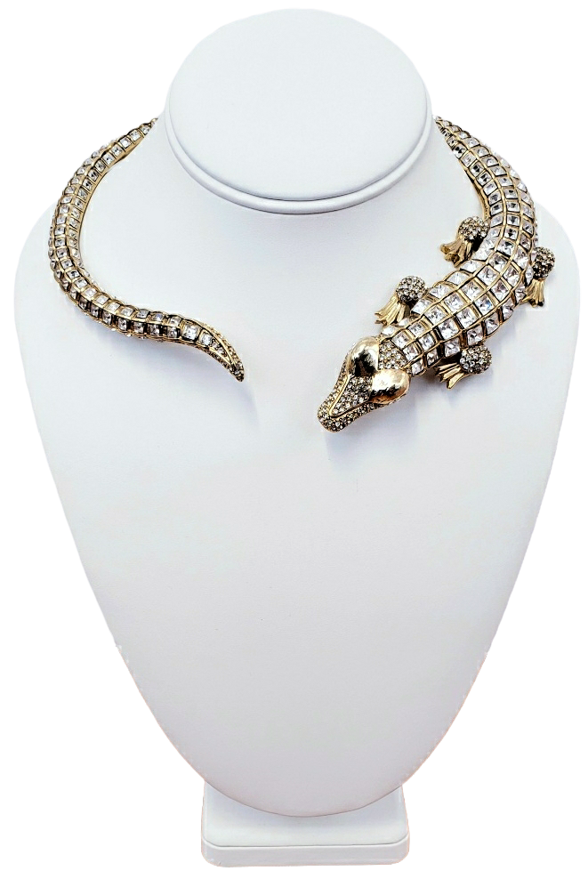 Gold-Crystal Alligator Bib Necklace