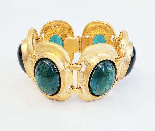 7" Satin Gold with Flawed Emerald Oval Bracelet