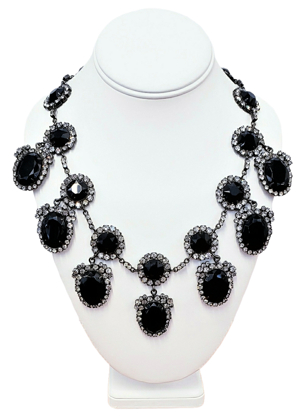 20" Gunmetal Jet Center Crystals and Crystal Frame Drop Necklace