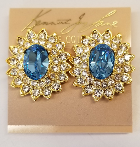 Gold and Crystal Aqua Center Oval Earring