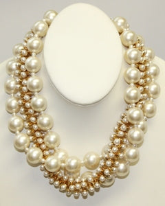 19" Gold And Cultura Pearl Hourglass Bead Row With 2 Row Cultura Pearl Necklace