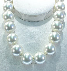 16" 20mm White Shell Pearl Silver and Crystal Clasp Necklace