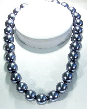 16" 14mm Gray Pearl Necklace and Silver Clasp