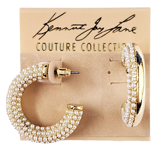 Polished Gold with Pearl Hoop Post Earring