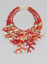 3 row multi color coral branch bib necklace
