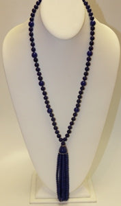 36" Lapis Bead-Lapis Tassel Necklace
