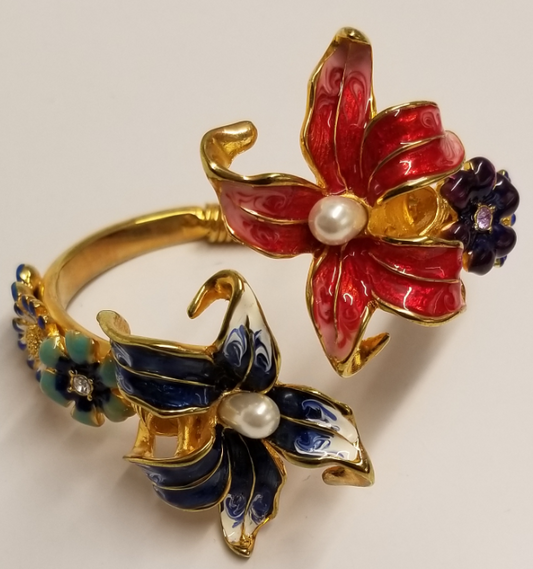 Multi Enamel Flower Hinged spring back bracelet
