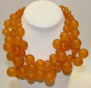 3row Amber Bead Cluster Drop Necklace