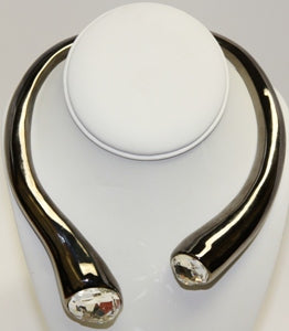 Polished Gunmetal Collar Necklace With Crystal Ends