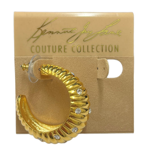 Gold and Crystal Shrimp Pierced Hoop Earrings