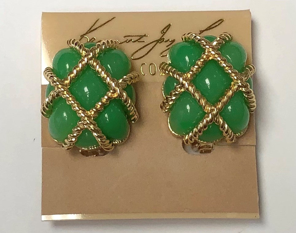 Gold Jade Quilted Clip Earring