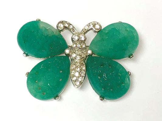 Silver Crystal Jade Butterfly Pin