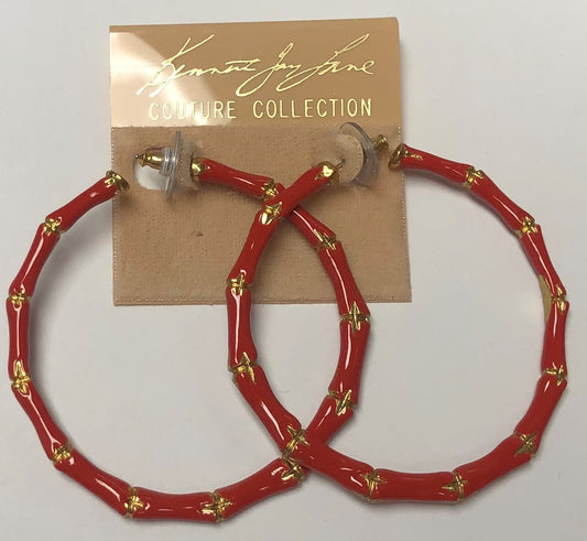 Dark Coral Bamboo Large Hoop Pierced Earring