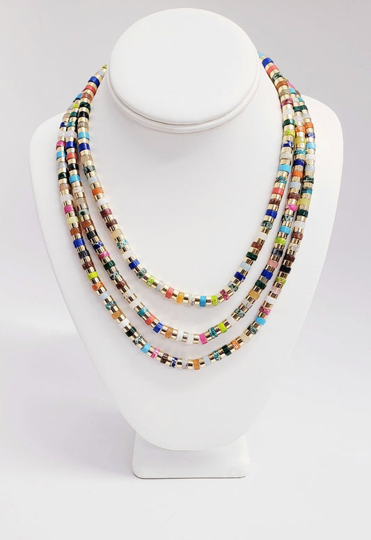 18" Three Row Nesting Multicolored Stations Necklace