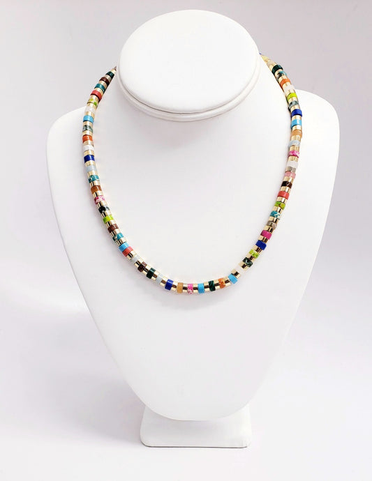 18" Single Strand Multicolored Stations Necklace