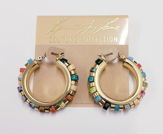 Multicolored Stones Pierced Hoop Earring