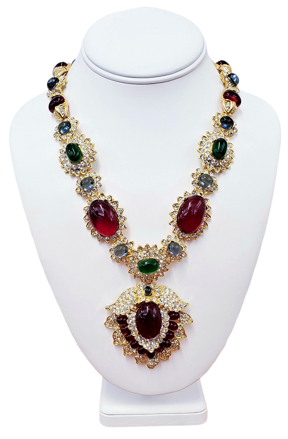 19" Jackie Onassis Multi Gem Fancy Pendant Necklace