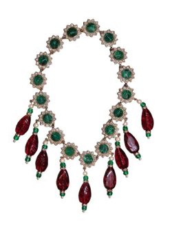 18" Gold and Crystal Emerald Tops Ruby Drops Necklace