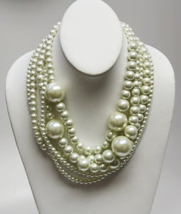 16" Multi Strand White Pearl With Large Pearl Stations Necklace