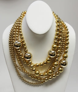 16" Multi Strand Polished Gold Beads With Large Stations Necklace