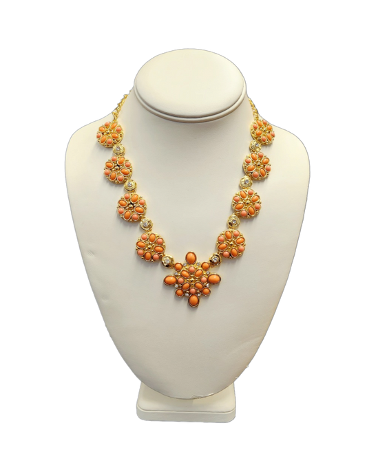 Gold Coral & Rhinestone Motifs Necklace