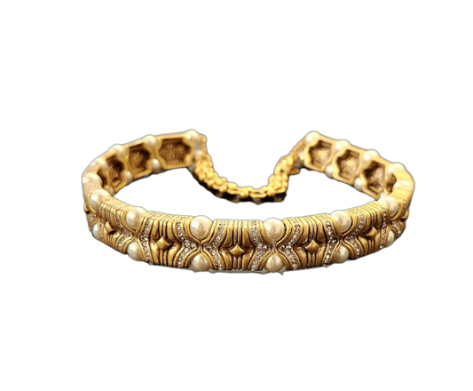 Gold with Rhinestone and Pearls Necklace