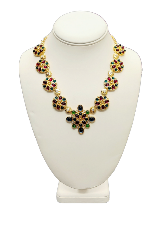 Gold Multicolored & Rhinestone Motifs Necklace