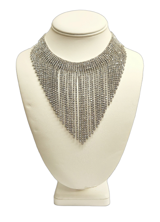 Silver with Crystal Waterfall Choker Necklace