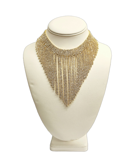 Gold with Crystal Waterfall Choker Necklace