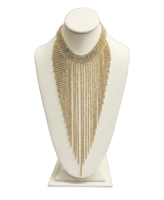 Gold with Crystal Waterfall Bib Necklace