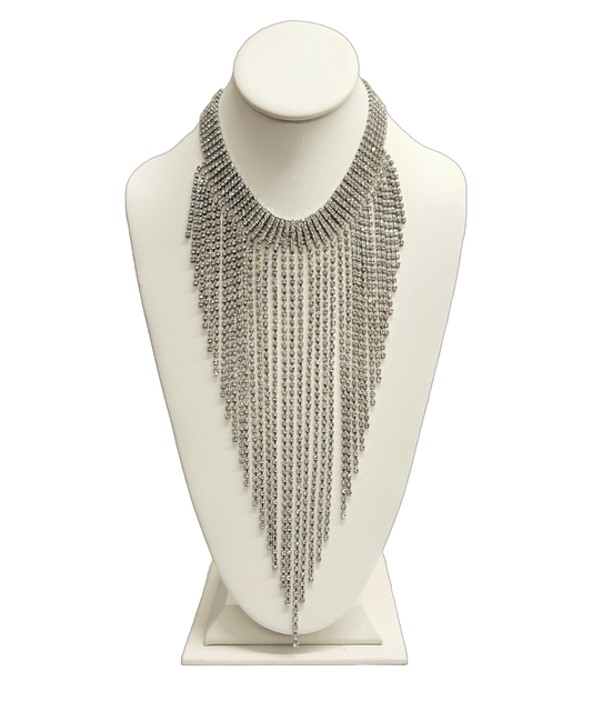 Silver with Crystal Waterfall Bib Necklace