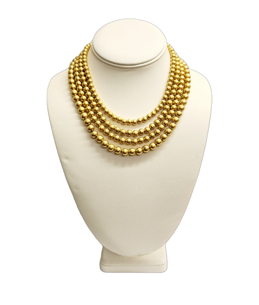 4 Row Gold Round Beads Necklace