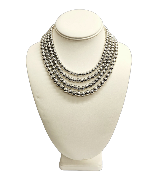 4 Row Silver Round Beads Necklace