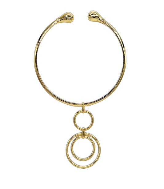 Gold with Triple Inner Circle Pendant Drop Collar Necklace