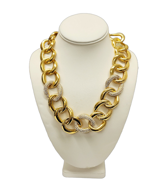 Polished Gold and Rhinestone Links Necklace
