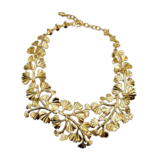 Gold Leaves on vine Bib Necklace