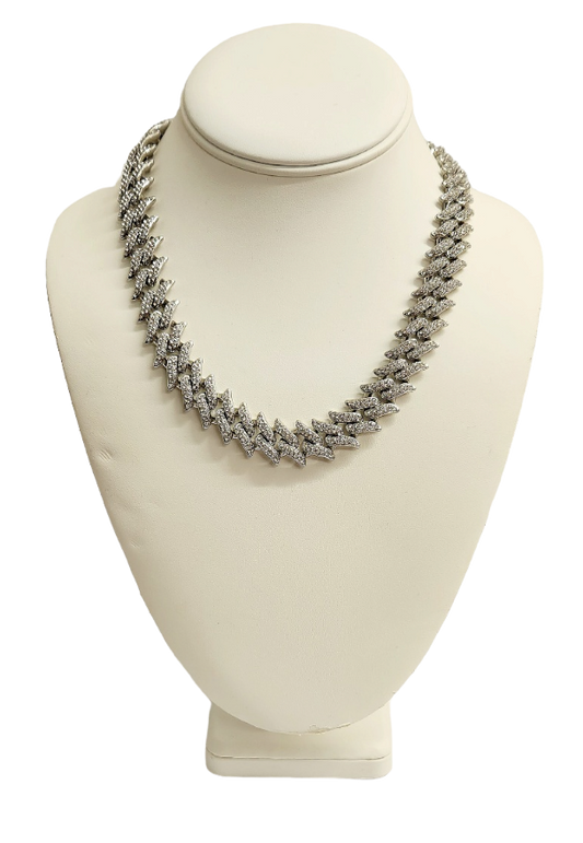 18" Silver with Crystal Herringbone Link Chain Necklace