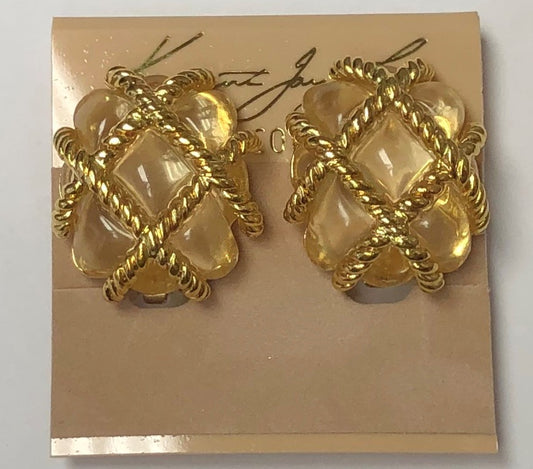 Gold Clear Quilted Clip Earring