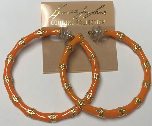Large Light Coral Bamboo Hoop Pierced Earring