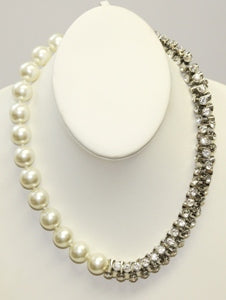 18" Half Light Cultura Pearl With Half Silver Crystal Hourglass Bead Necklace